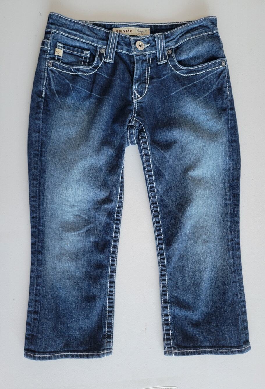 Big Star Casey K Low Rise Bootcut Denim Capri Jeans Womens Sz 26 Embroidered